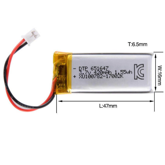 651647 420mAh with KC62133 | 3.7V LiPo Lithium Ion Battery