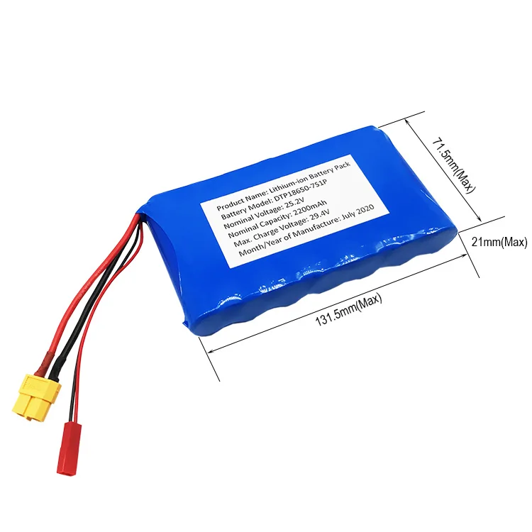 Cylindrical 18650-7S1P 25.2V  2200mah Li-ion Battery Pack (A-grade cell）