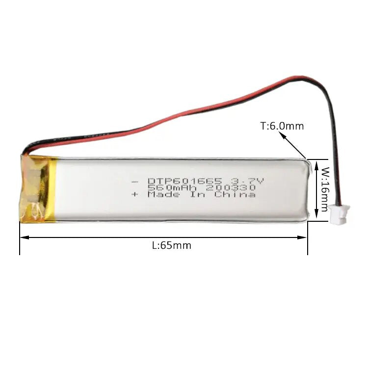 601665 560mAh with KC62133, UN38.3, CE & RoHS | 3.7V LiPo Lithium Ion Battery