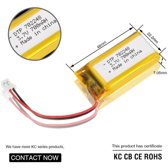 702248 700mAh with KC62133, BIS, UL1642 & RoHS | 3.7V LiPo Lithium Ion Battery