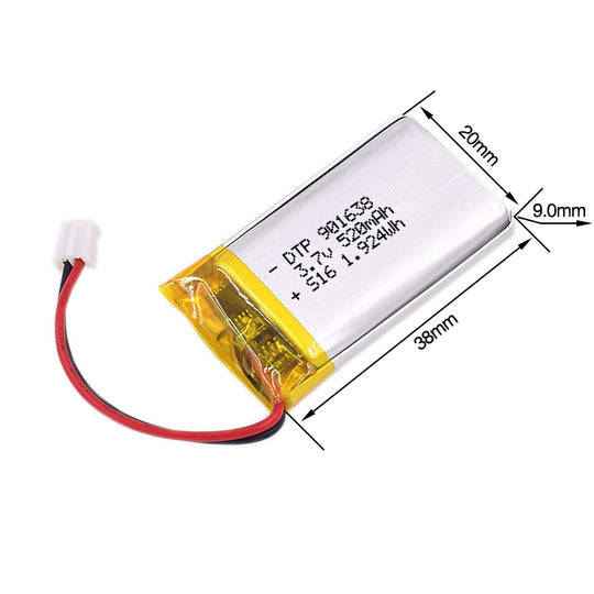901638 520mAh with KC62133, PSE & RoHS | 3.7V LiPo Lithium Ion Battery