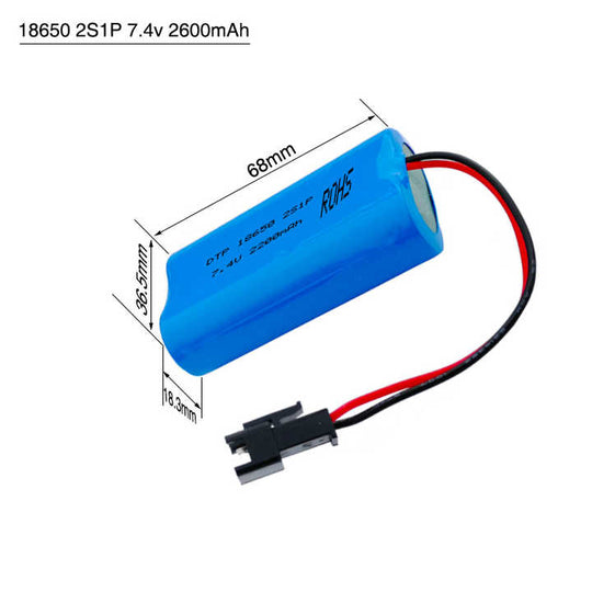 Cylindrical 18650-2S 7.4V  2600mah Li-ion Battery Pack (A-grade cell）