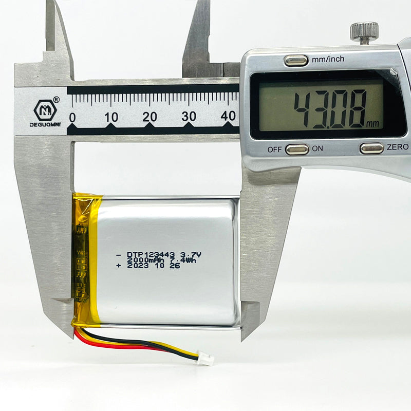 123443 2000mAh with KC62133, PSE & CE | 3.7V LiPo Lithium Ion Battery