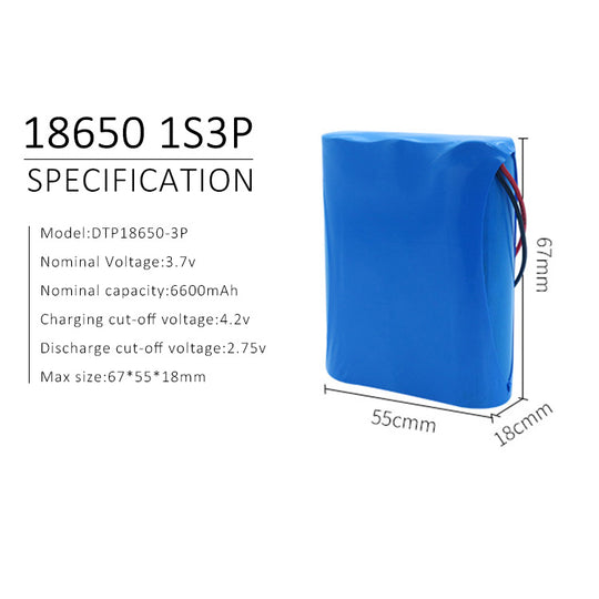 Cylindrical 18650-3P 3.7V  6600mah Li-ion Battery Pack (A-grade cell）