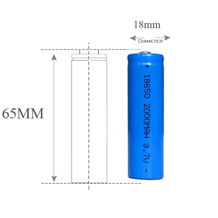 Cylindrical 18650 3.7V 2000mah Li-ion Battery (A-grade cell）