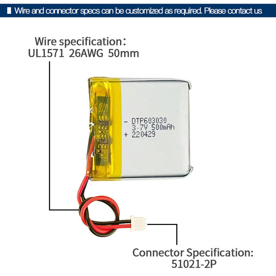 603030 500mAh with BIS & UN38.3 | 3.7V LiPo Lithium Ion Battery